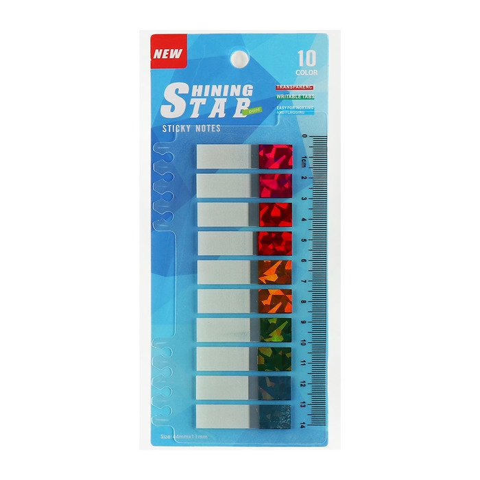 Блок-закладки с липким краем пластик 20л х 10 цветов белый/голография, 12мм х 45мм Блок-закладки с липким краем пластик 20л х 10 цветов белый/голография, 12мм х 45мм