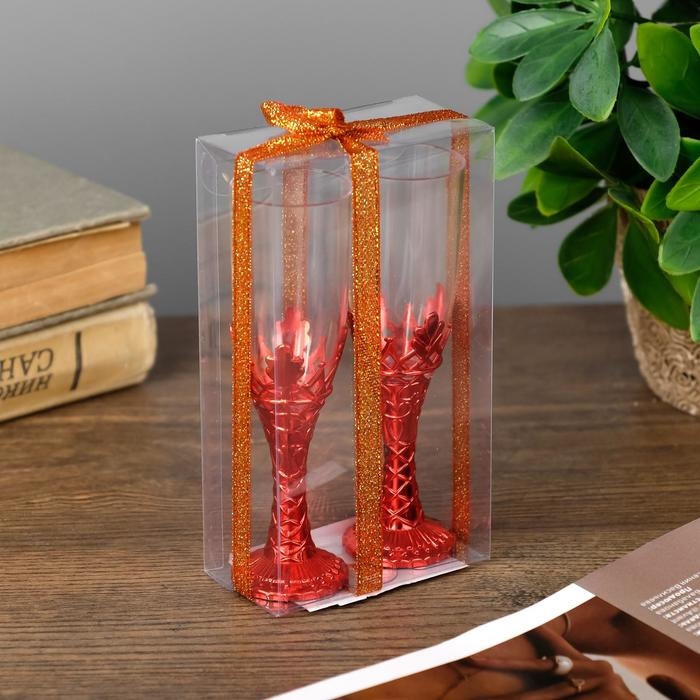Подсвечник стекло, пластик Подсвечник стекло, пластик "Бокалы" красный набор 2 шт 10,5х3х3 см