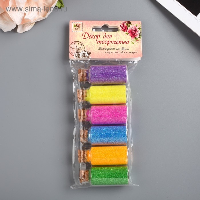 Глиттер в баночке с пробкой Глиттер в баночке с пробкой "Яркие хлопья" (набор 6 шт) МИКС 7 гр=1 бут. 13х5 см