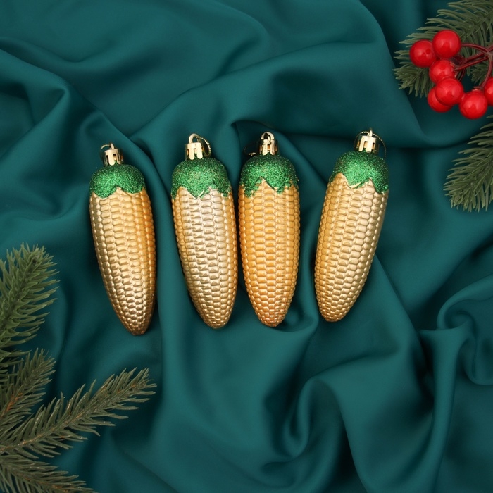 Украшение ёлочное Украшение ёлочное "Кукуруза классик" (набор 4 шт) 10х3 см, золото