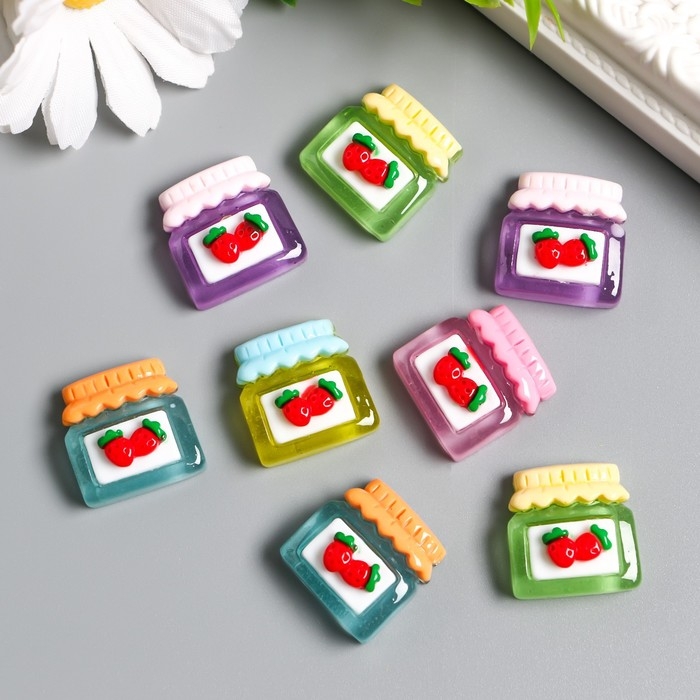 Декор для творчества пластик Декор для творчества пластик "Варенье клубничное в банке" набор 8 шт 2х2,1х0,7 см