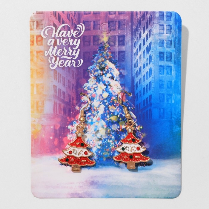 Новый год! Серьги «Ёлочк»и в украшениях, цвет бело-красный в золоте Новый год! Серьги «Ёлочк»и в украшениях, цвет бело-красный в золоте