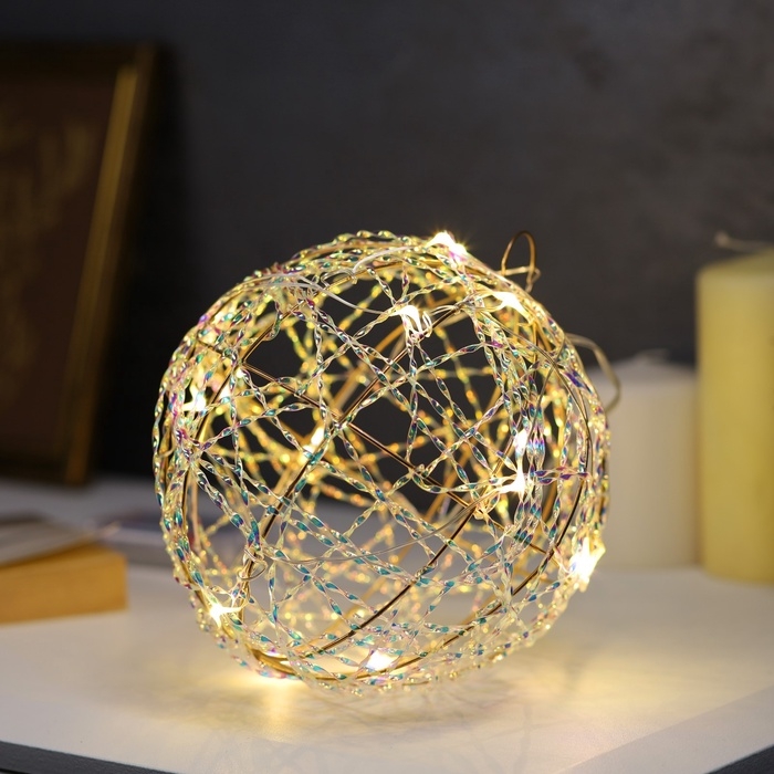 Подвеска световая Подвеска световая "Шар плетеный", 15 см, 15 LED, батарейки ААx2 (не в комплекте), свечение тёплое белое