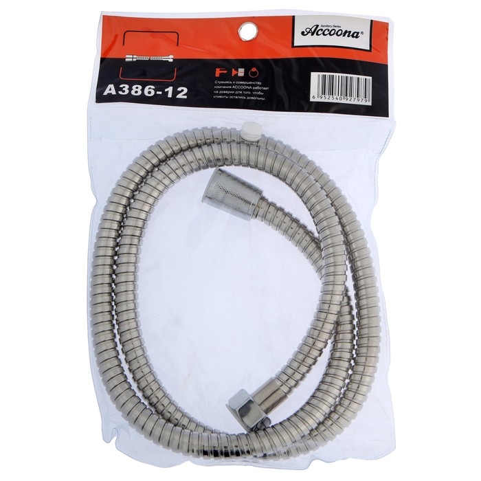 Шланг для душа Accoona A386-12, усиленный, 120 см, латунная гайка, латунный конус, хром Шланг для душа Accoona A386-12, усиленный, 120 см, латунная гайка, латунный конус, хром