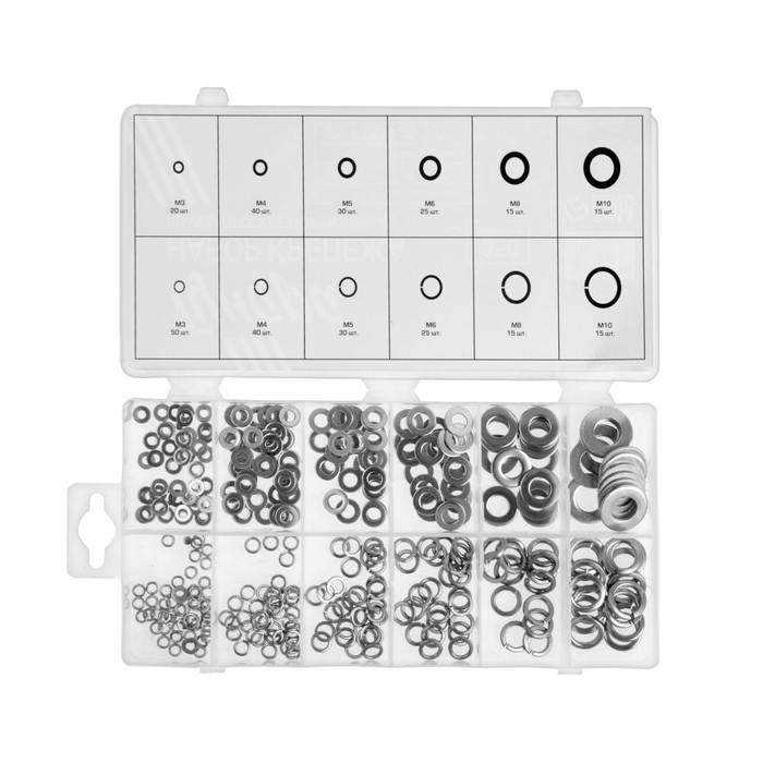 Набор шайб плоских и пружинных ТУНДРА krep, 350 предметов Набор шайб плоских и пружинных ТУНДРА krep, 350 предметов