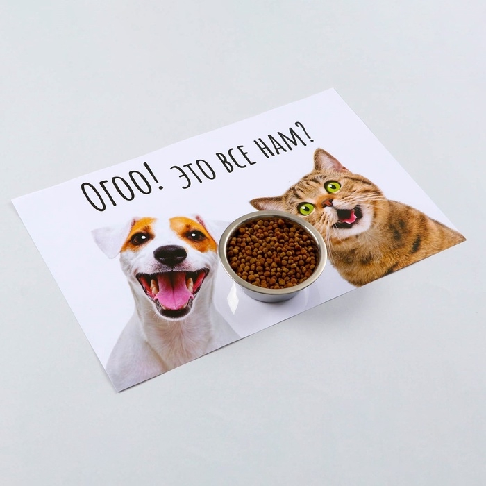 Коврик под миску  Коврик под миску "Пижон" 43 х 28 см "Ого! Это всё нам?"