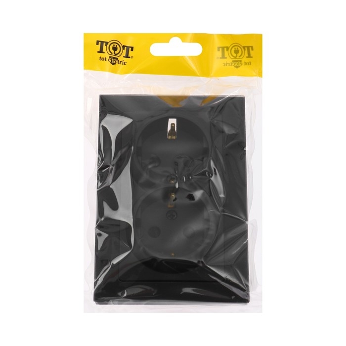 Розетка двухместная TOT Matte Glass, 16 А, скрытая, с з/к, стекло, черная Розетка двухместная TOT Matte Glass, 16 А, скрытая, с з/к, стекло, черная