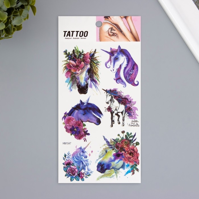 Татуировка на тело цветная Татуировка на тело цветная "Единорог фиолетовый" 10х20,5 см
