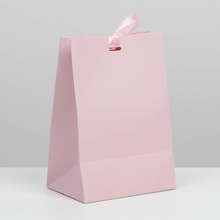 Пакет подарочный с лентой, упаковка, &laquo;Розовый&raquo;, 13 х 19 х 9 см