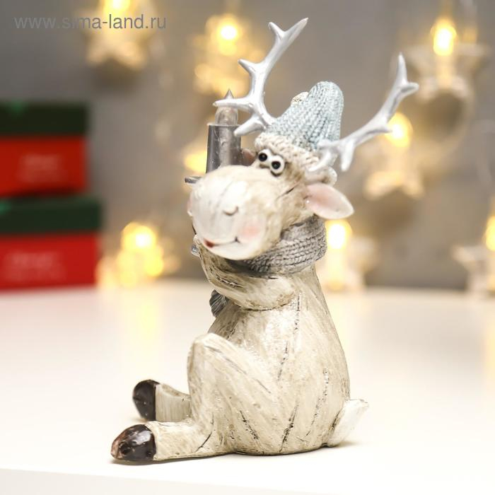 Сувенир полистоун свет Сувенир полистоун свет "Лосик в колпаке со свечкой" 17,2х11х9 см