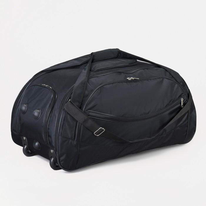 Сумка дорожная на колёсах, отдел на молнии, отдел для обуви, 3 наружных кармана, длинный ремень, цвет чёрный Сумка дорожная на колёсах, отдел на молнии, отдел для обуви, 3 наружных кармана, длинный ремень, цвет чёрный