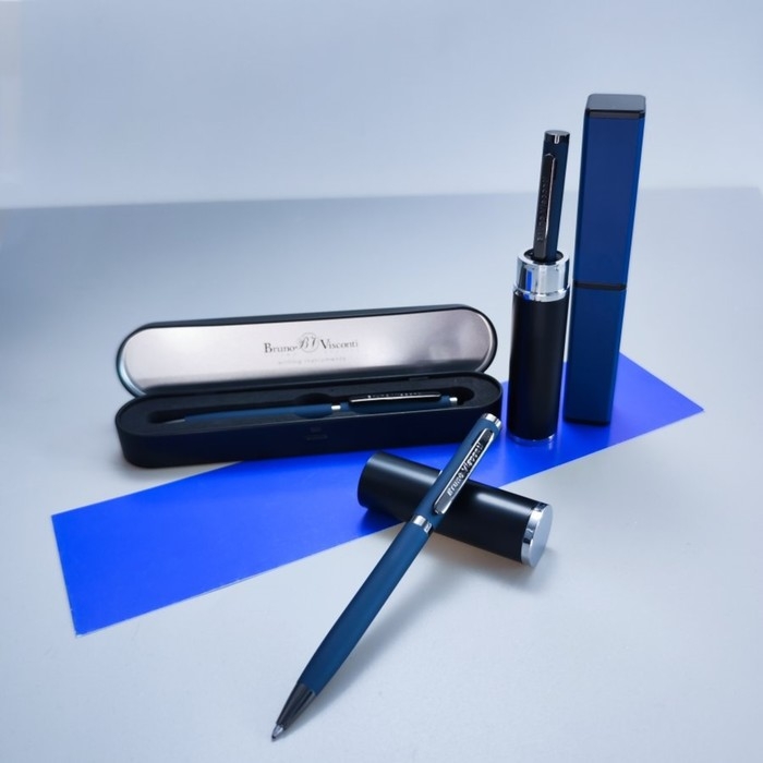 Ручка шариковая поворотная, 1.0 мм, BrunoVisconti FIRENZE, стержень синий, металлический корпус Soft Touch синий, в тубусе Ручка шариковая поворотная, 1.0 мм, BrunoVisconti FIRENZE, стержень синий, металлический корпус Soft Touch синий, в тубусе