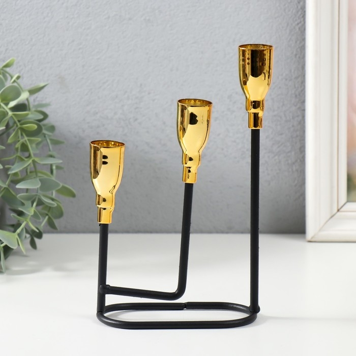 Подсвечник металл на 3 свечи  Подсвечник металл на 3 свечи "Афина" чёрный с золотом 13х5,8х22,2 см