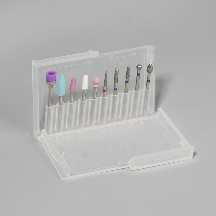 Фрезы для маникюра в пластиковом органайзере, 10 шт Фрезы для маникюра в пластиковом органайзере, 10 шт