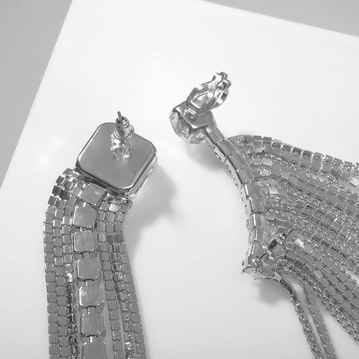 Серьги висячие со стразами «Водопад» асимметрия, цвет белый в серебре, 16,5 см Серьги висячие со стразами «Водопад» асимметрия, цвет белый в серебре, 16,5 см