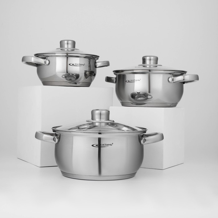 Набор кастрюль «Гретта», 3 предмета: 1,6 л, 2,2 л, 3,2 л, капсульное дно, индукция Набор кастрюль «Гретта», 3 предмета: 1,6 л, 2,2 л, 3,2 л, капсульное дно, индукция