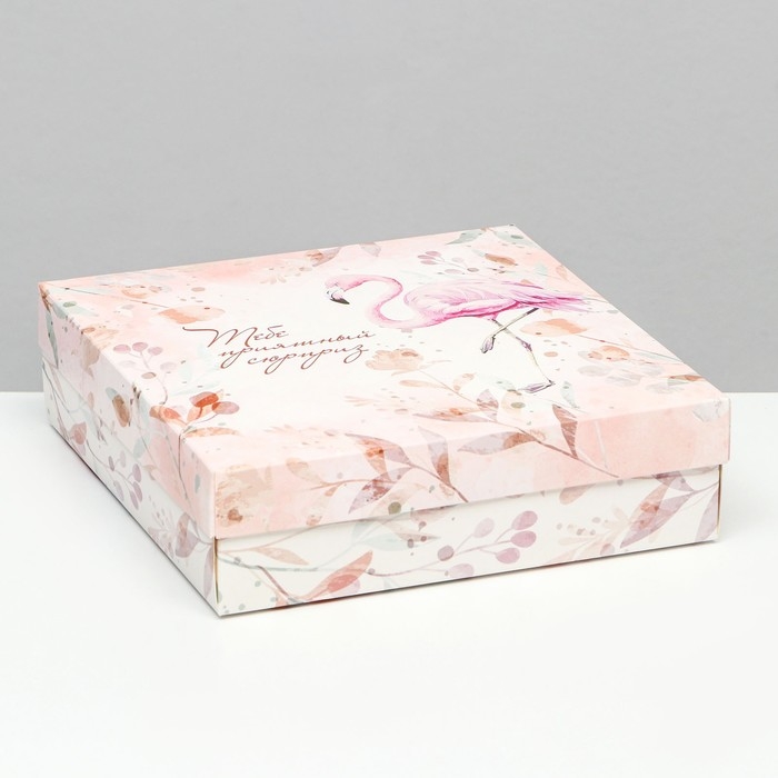 Коробка складная, Коробка складная, "Фламинго" 23 х 23 х 6,5 см