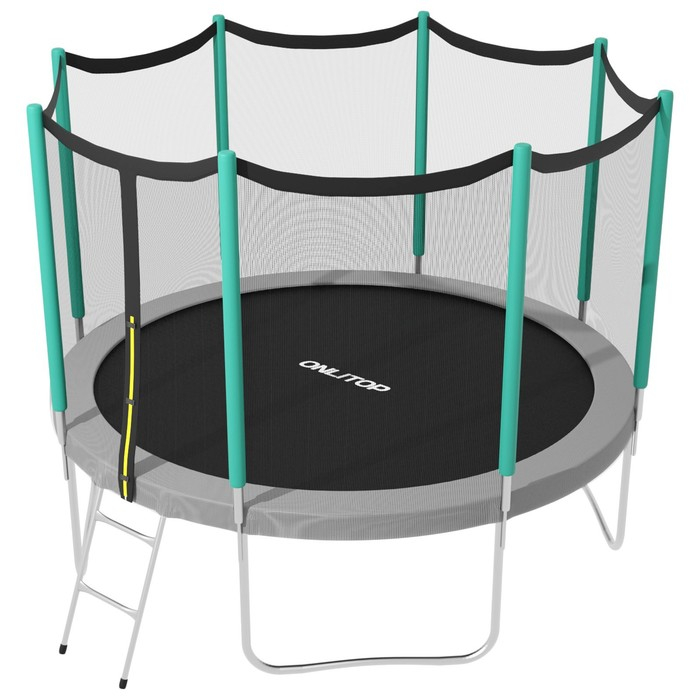 Батут ONLITOP, d=366 см, высота сетки 173 см, с лестницей, цвет серый/салатовый