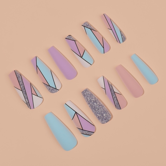 Накладные ногти «Графика», 12 шт, с клеевыми пластинами, форма балерина, разноцветные Накладные ногти «Графика», 12 шт, с клеевыми пластинами, форма балерина, разноцветные