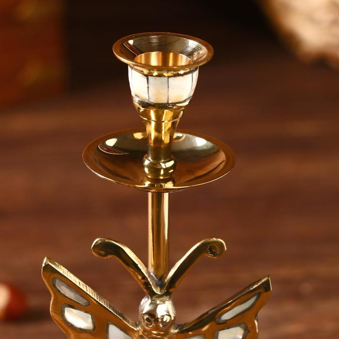 Подсвечник "Цветная бабочка" латунь, перламутр 8,5х8,5х22 см