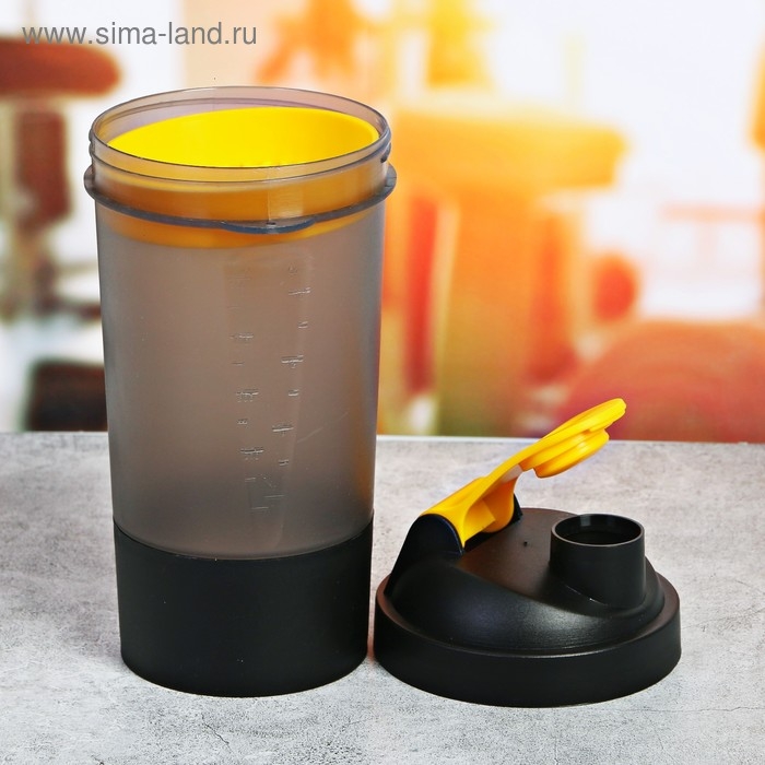 Шейкер спортивный с чашей под протеин чёрный, 500 мл Шейкер спортивный с чашей под протеин чёрный, 500 мл