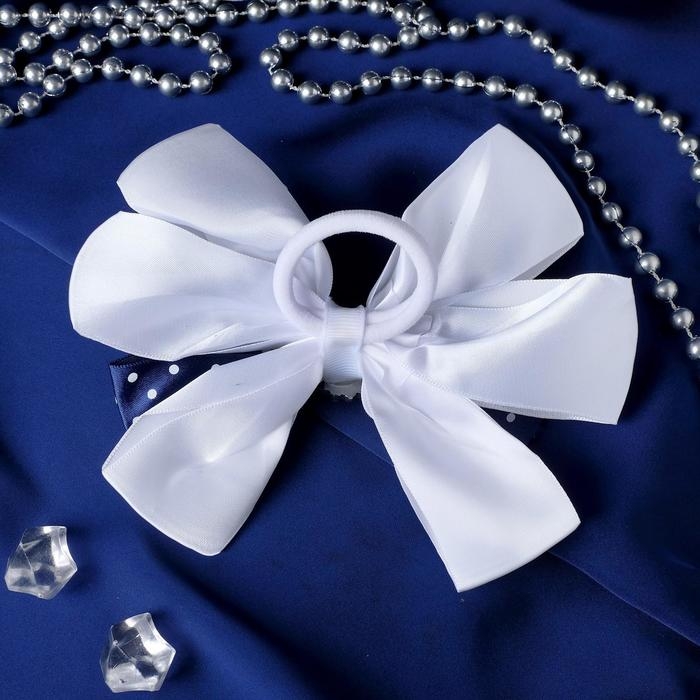 Резинка для волос Резинка для волос "Школьница" бант цветок и горошек, 13 см, бело-синий