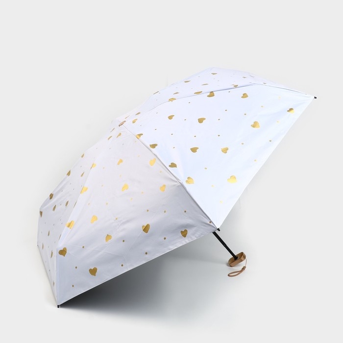 Зонт женский механический, 6 спиц, цвет белый в золотой горошек. Зонт женский механический, 6 спиц, цвет белый в золотой горошек.