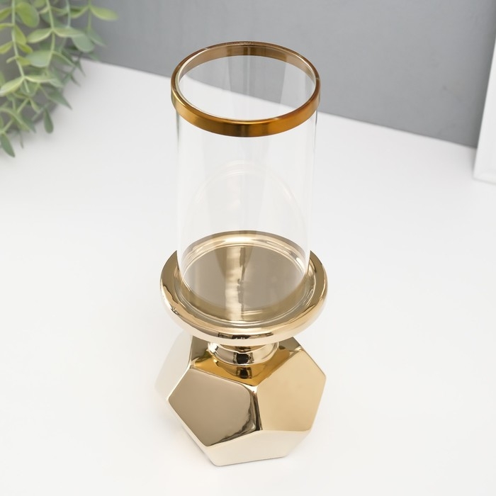 Подсвечник керамика, стекло на 1 свечу  Подсвечник керамика, стекло на 1 свечу "Грани" d=7,5 см золото 10,5х10,5х27 см