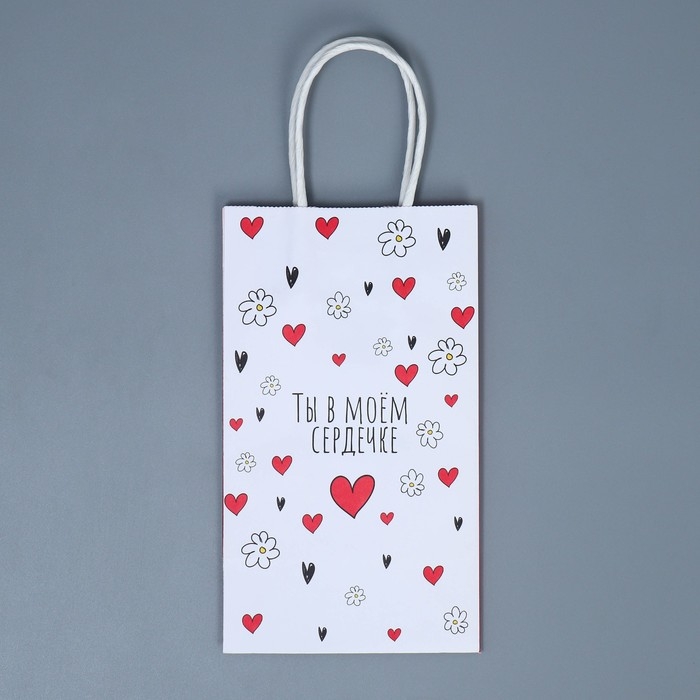 Пакет подарочный крафтовый, упаковка, «Ты в моём сердечке», 12 х 21 х 9 см Пакет подарочный крафтовый, упаковка, «Ты в моём сердечке», 12 х 21 х 9 см