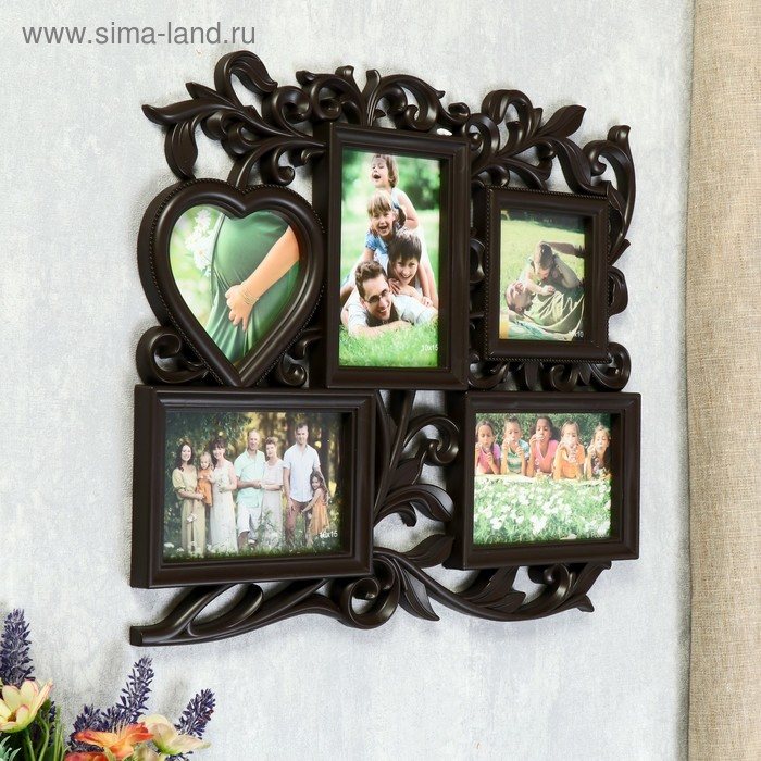 Фоторамка-коллаж  Фоторамка-коллаж "С сердцем"  на 5 фото, венге (пластиковый экран)