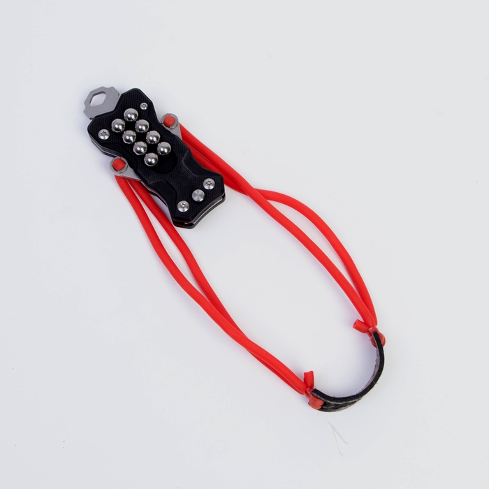 Рогатка со складным ножом Рогатка со складным ножом "Акула" с шариками для стрельбы, металлическая, чёрная