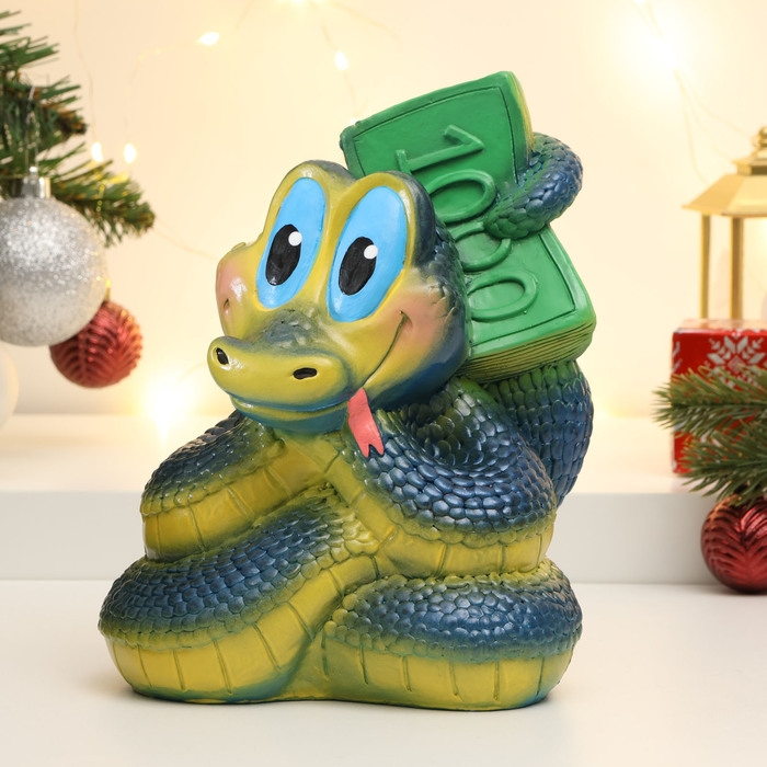 Новый год. Символ 2025. Копилка Новый год. Символ 2025. Копилка "Змея с пачкой денег" синяя, 20см