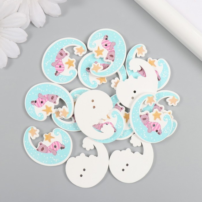 Пуговицы дерево для творчества 2 прокола Пуговицы дерево для творчества 2 прокола "Мишка на месяце" набор 15 шт 2,8х3,4 см