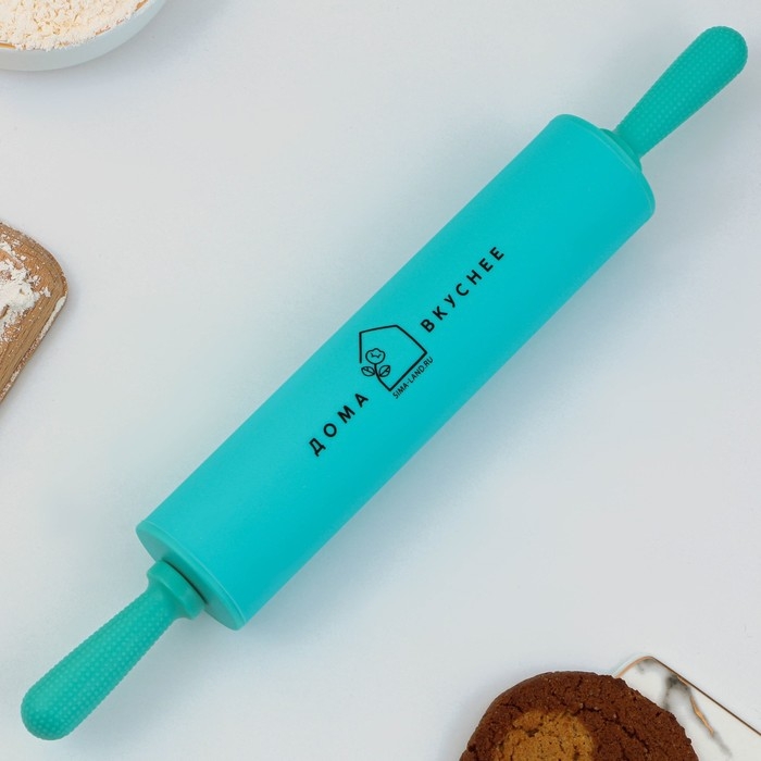 Скалка «Дома вкуснее», 31 х 4.2 см, силикон, пластик, цвет бирюзовый Скалка «Дома вкуснее», 31 х 4.2 см, силикон, пластик, цвет бирюзовый