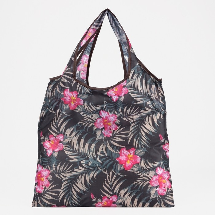 Сумка хозяйственная без застежки, складная, цвет чёрный/розовый Сумка хозяйственная без застежки, складная, цвет чёрный/розовый