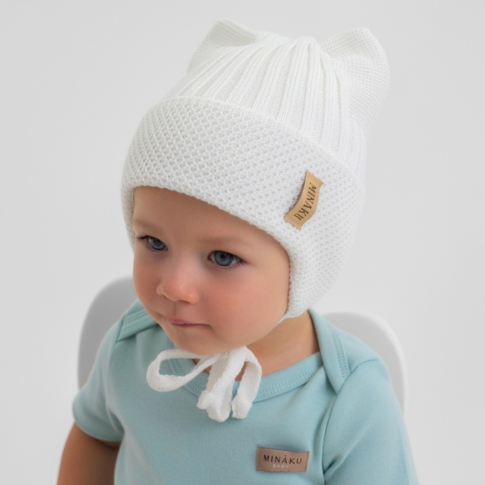 Шапка детская с ушками MINAKU р-р 35-40, цвет молочный Шапка детская с ушками MINAKU р-р 35-40, цвет молочный