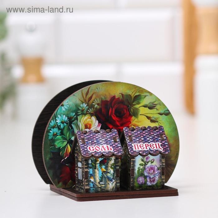 Набор для специй с салфетницей Набор для специй с салфетницей "Красные и белые розы", 13х10х10 см