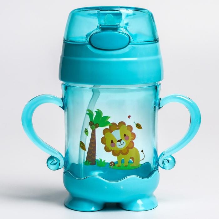 Поильник детский с силиконовой трубочкой, 220 мл., с ручками, цвета МИКС Поильник детский с силиконовой трубочкой, 220 мл., с ручками, цвета МИКС