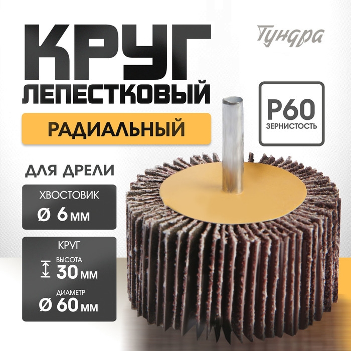 Круг лепестковый радиальный ТУНДРА, 60 х 30 х 6 мм, Р60 Круг лепестковый радиальный ТУНДРА, 60 х 30 х 6 мм, Р60
