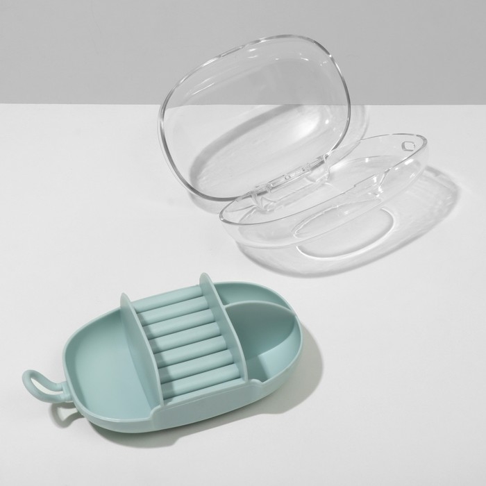 Подставка для украшений «Шкатулка портативная» 3 ячейки, 7 полос, 15×8×5 см, цвет зеленый Подставка для украшений «Шкатулка портативная» 3 ячейки, 7 полос, 15×8×5 см, цвет зеленый