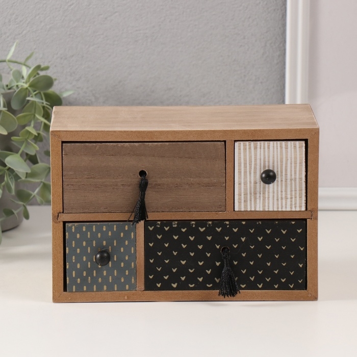 Шкатулка дерево 4 ящика  Шкатулка дерево 4 ящика "Комод. Разные фактуры" 10х20х13,5 см