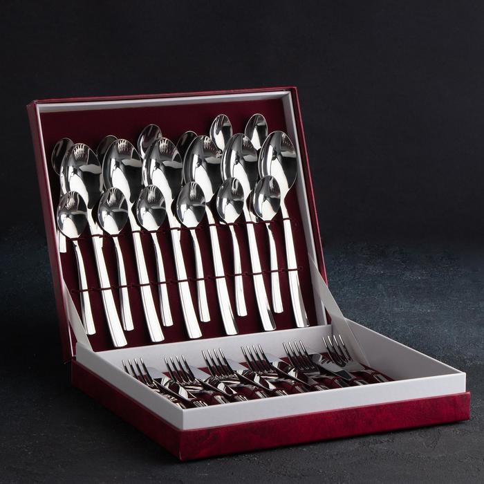 Набор столовый &laquo;Торжество&raquo;, 30 предметов, толщина 2 мм, декоративная коробка, цвет серебряный