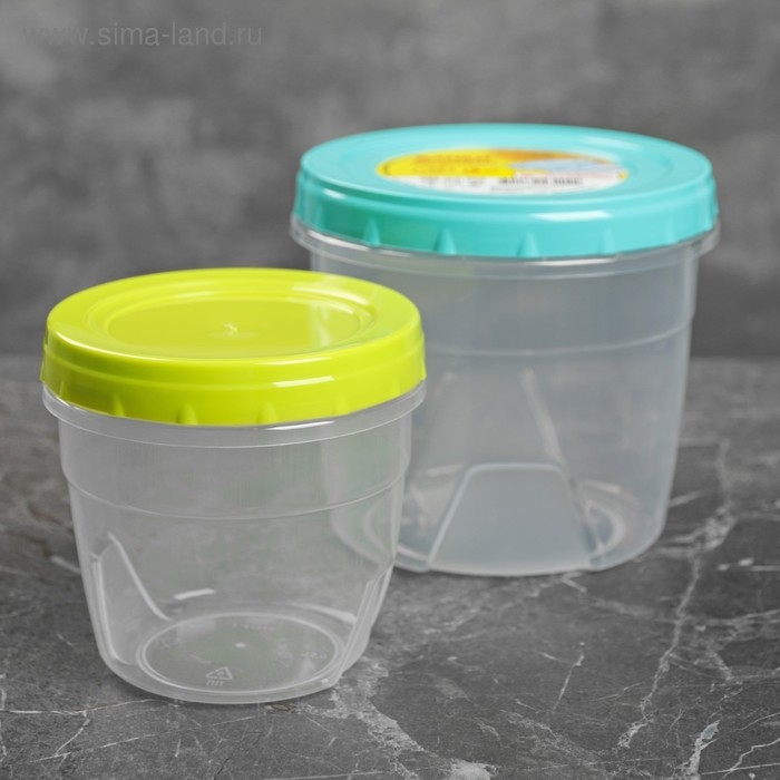 Набор контейнеров круглых с закручивающимися крышками, 2 шт: 500 мл, 1 л, прозрачные, крышки МИКС Набор контейнеров круглых с закручивающимися крышками, 2 шт: 500 мл, 1 л, прозрачные, крышки МИКС