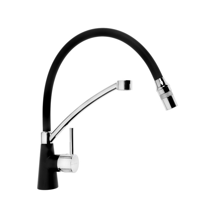 Cмеситель для кухни Accoona A4890FF-2, однорычажный, силиконовый излив, латунь, черный Cмеситель для кухни Accoona A4890FF-2, однорычажный, силиконовый излив, латунь, черный