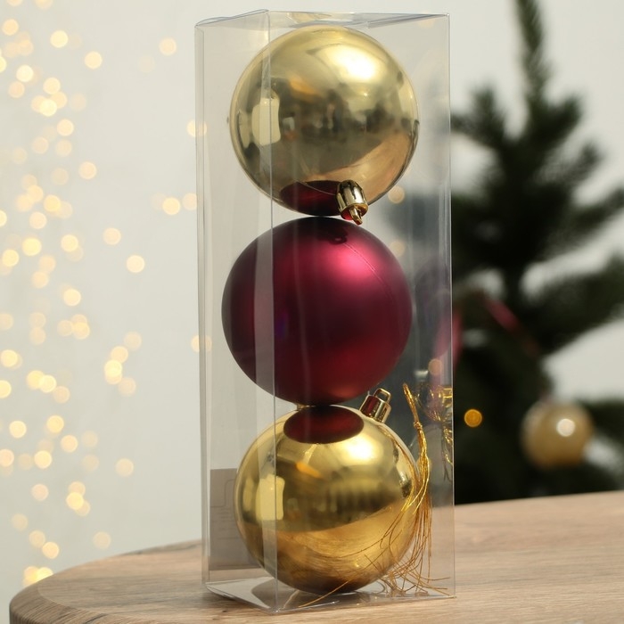 Шары ёлочные новогодние «Счастья в Новом году!», на Новый год, пластик, d=8, 3 шт., цвет красный и золотой Шары ёлочные новогодние «Счастья в Новом году!», на Новый год, пластик, d=8, 3 шт., цвет красный и золотой