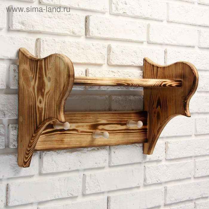Полка вешалка обожжённая, 3 крючка, 43×27×17 см Полка вешалка обожжённая, 3 крючка, 43×27×17 см