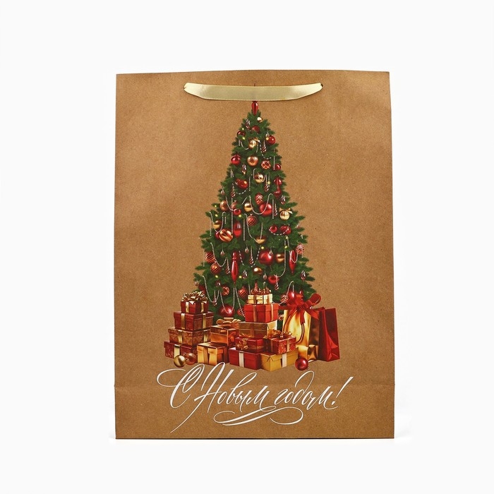 Пакет подарочный новогодний крафтовый вертикальный «С Новым годом», ёлка, L 31 х 40 х 11.5 см , Новый год Пакет подарочный новогодний крафтовый вертикальный «С Новым годом», ёлка, L 31 х 40 х 11.5 см , Новый год