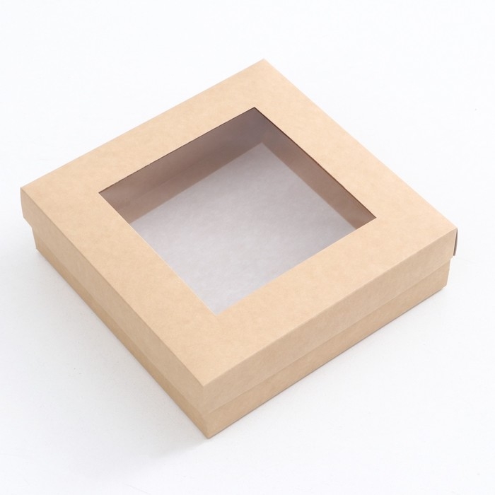 Коробка складная, крышка-дно, с окном, крафтовая, 20 х 20 х 6 см Коробка складная, крышка-дно, с окном, крафтовая, 20 х 20 х 6 см