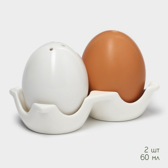 Набор фарфоровый для специй BellaTenero «Яйца», 3 предмета: солонка 60 мл, перечница 60 мл, подставка, цвет белый и бежевый