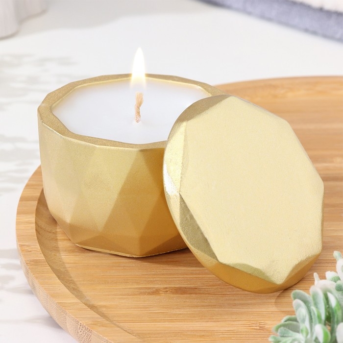 Свеча  Свеча "Мрамор" в подсвечнике из гипса с крышкой, 8,5х6см, золото